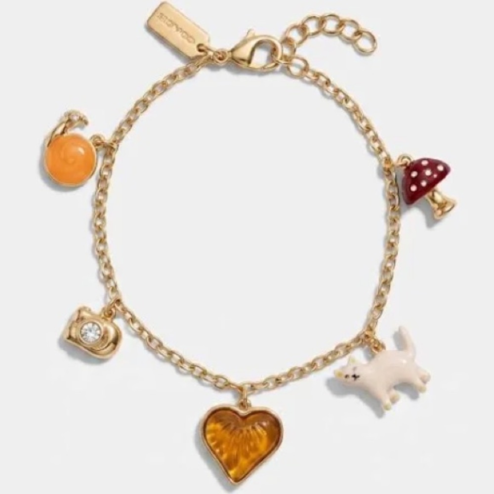 Authentic New on card COACH Gold-Tone Bracelet with Multicolor Charms